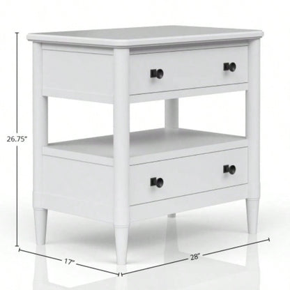Open Nightstand White With 2 Drawers