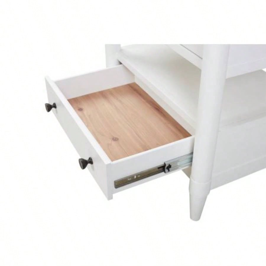Open Nightstand White With 2 Drawers