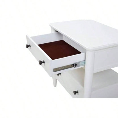 Open Nightstand White With 2 Drawers