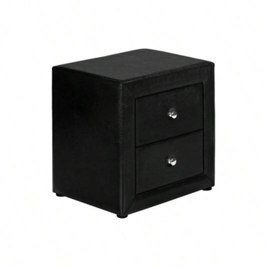 Nightstand, Nightstand, End, Side, Lamp, Storage Drawer, Bedroom, Upholstered, Black Leather Look, Transitional