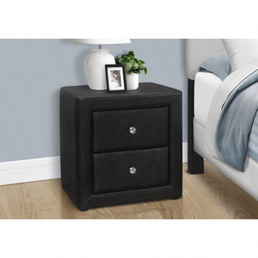 Nightstand, Nightstand, End, Side, Lamp, Storage Drawer, Bedroom, Upholstered, Black Leather Look, Transitional