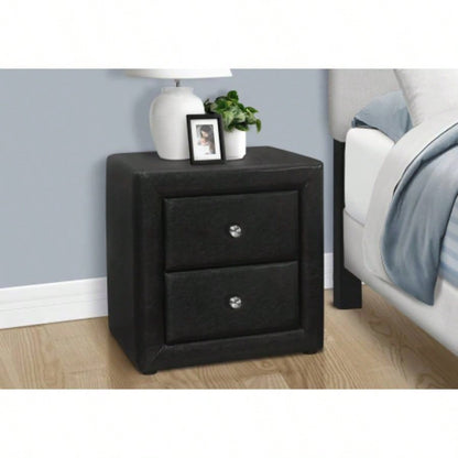 Nightstand, Nightstand, End, Side, Lamp, Storage Drawer, Bedroom, Upholstered, Black Leather Look, Transitional