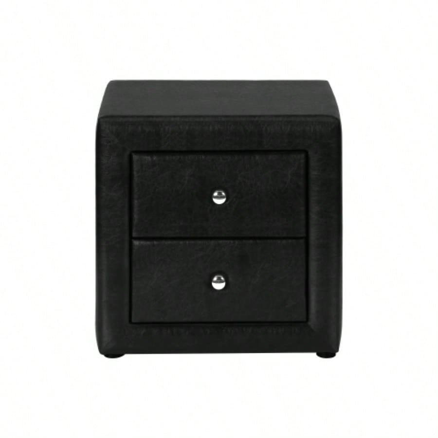 Nightstand, Nightstand, End, Side, Lamp, Storage Drawer, Bedroom, Upholstered, Black Leather Look, Transitional