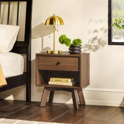 Mid - Modern Minimalist 1 - Drawer Nightstand - Mocha