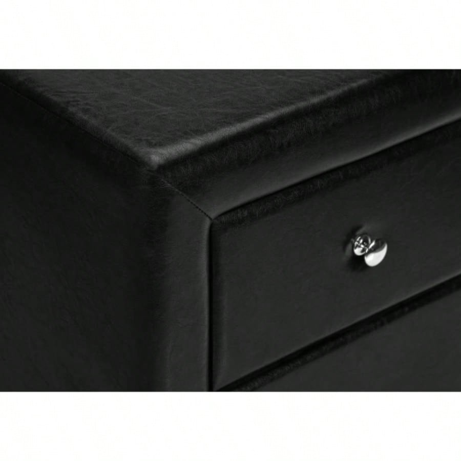 Nightstand, Nightstand, End, Side, Lamp, Storage Drawer, Bedroom, Upholstered, Black Leather Look, Transitional