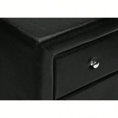 Nightstand, Nightstand, End, Side, Lamp, Storage Drawer, Bedroom, Upholstered, Black Leather Look, Transitional