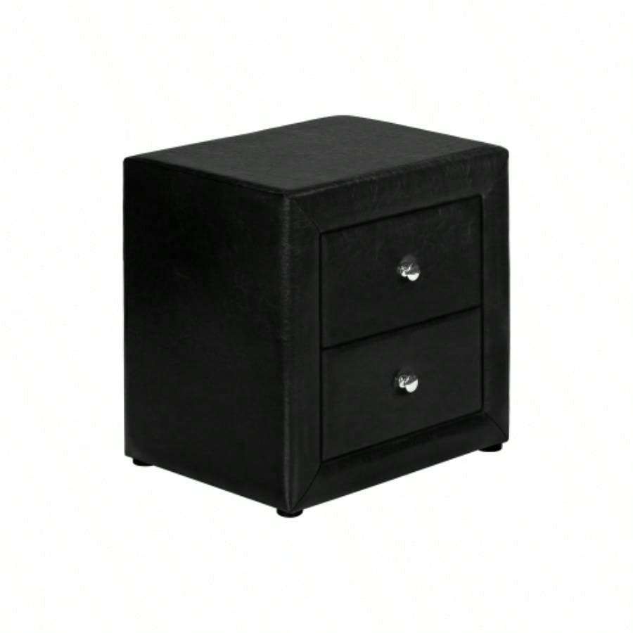 Nightstand, Nightstand, End, Side, Lamp, Storage Drawer, Bedroom, Upholstered, Black Leather Look, Transitional