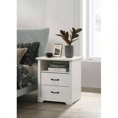 Elara 22 White 2 - Drawer Nightstand Bedside Table with USB charging Ports