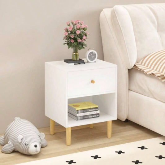 23.22H Wooden Nightstand with One Drawer One Shelf Kids, Adults, White