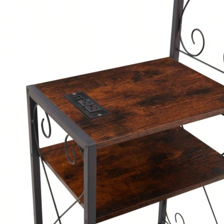 Bed Frame with 2 Nightstands Headboards with Storage Cabinet, Headboard with Shelves, Bookcase Headboard Easy Assembly Bedroom Iron and Wood Rustic Brown