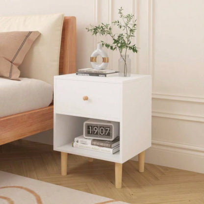 23.22H Wooden Nightstand with One Drawer One Shelf Kids, Adults, White