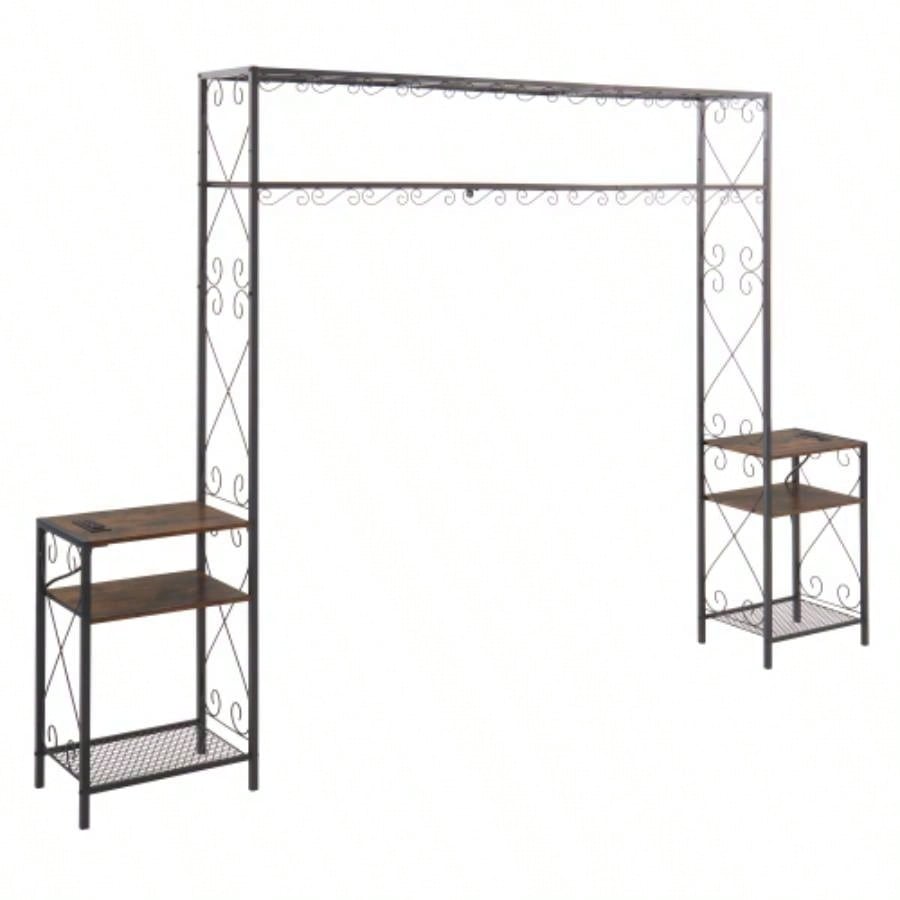 Bed Frame with 2 Nightstands Headboards with Storage Cabinet, Headboard with Shelves, Bookcase Headboard Easy Assembly Bedroom Iron and Wood Rustic Brown