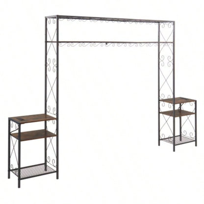 Bed Frame with 2 Nightstands Headboards with Storage Cabinet, Headboard with Shelves, Bookcase Headboard Easy Assembly Bedroom Iron and Wood Rustic Brown