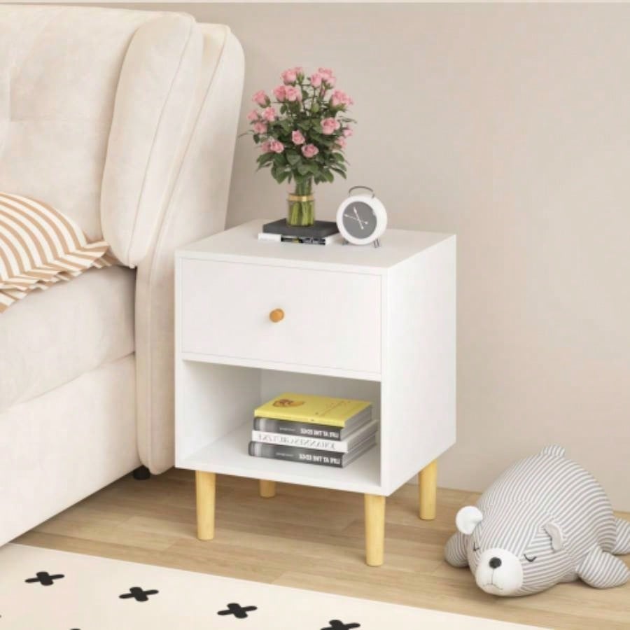 23.22H Wooden Nightstand with One Drawer One Shelf Kids, Adults, White