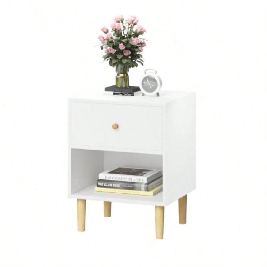 23.22H Wooden Nightstand with One Drawer One Shelf Kids, Adults, White