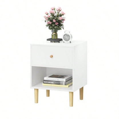 23.22H Wooden Nightstand with One Drawer One Shelf Kids, Adults, White