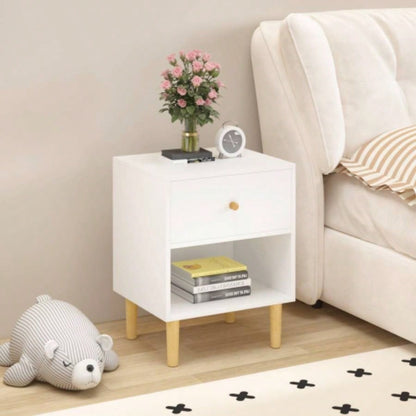 23.22H Wooden Nightstand with One Drawer One Shelf Kids, Adults, White