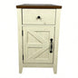 Farmhouse End Table Bedside Table with Charging Station, Night Stand with Barn Door and Drawer, Storage Bedroom Living Room, Bedside Table, White+Black color