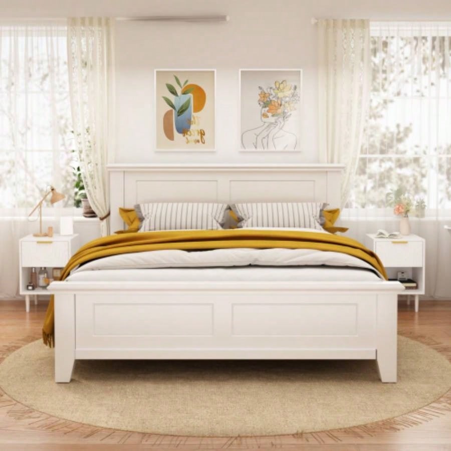 22.83 H Modern White Nightstand with One Drawer and Open Shelf, Gold - Accented Handle, Bedroom Decor