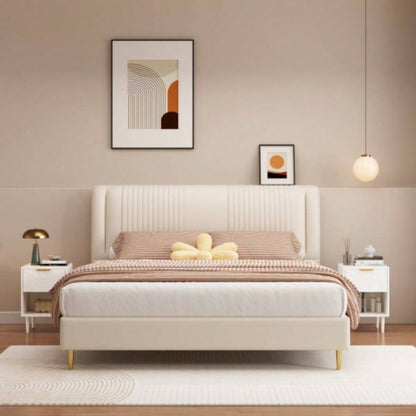 22.83 H Modern White Nightstand with One Drawer and Open Shelf, Gold - Accented Handle, Bedroom Decor