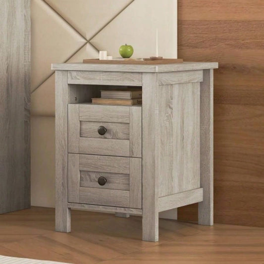 2 - Drawer Farmhouse Wooden Nightstand with Well - proportioned Design and Sleek Lines, Wood Side Table with Storage Cabinet Bedroom, Antique Gray