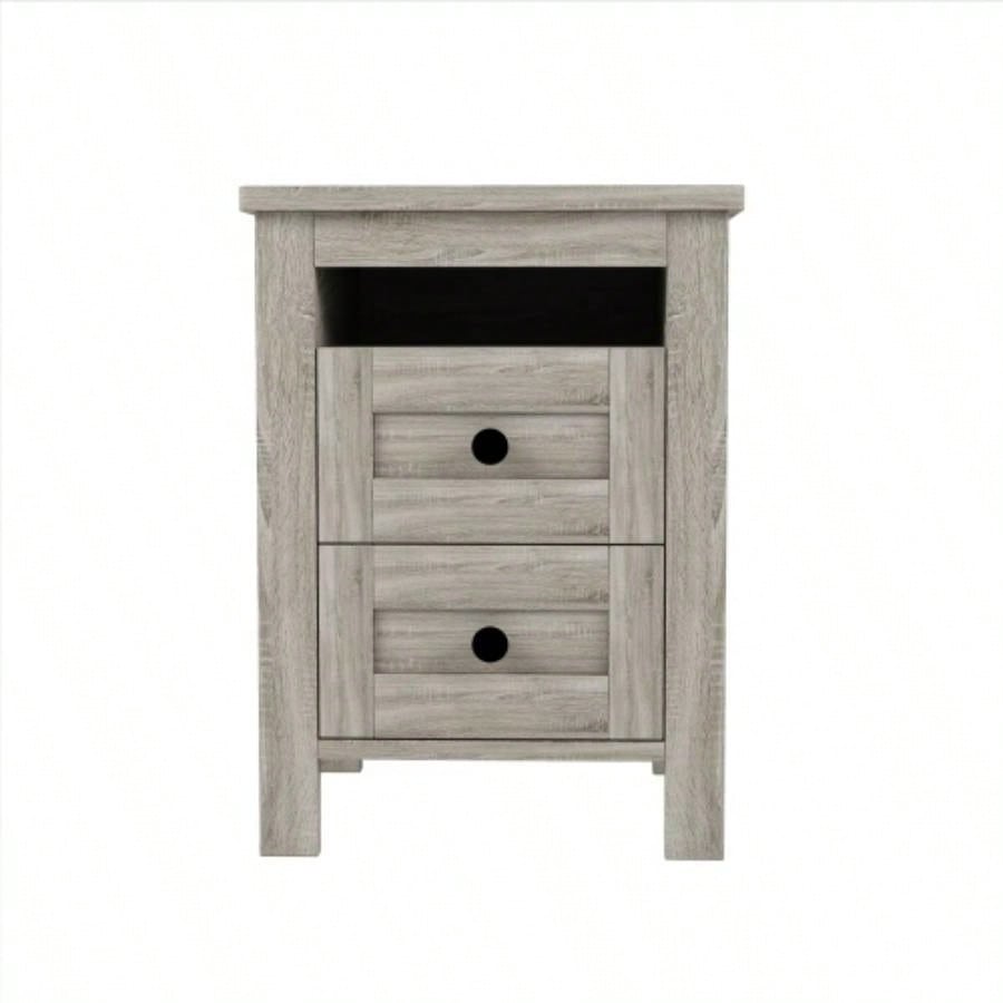 2 - Drawer Farmhouse Wooden Nightstand with Well - proportioned Design and Sleek Lines, Wood Side Table with Storage Cabinet Bedroom, Antique Gray