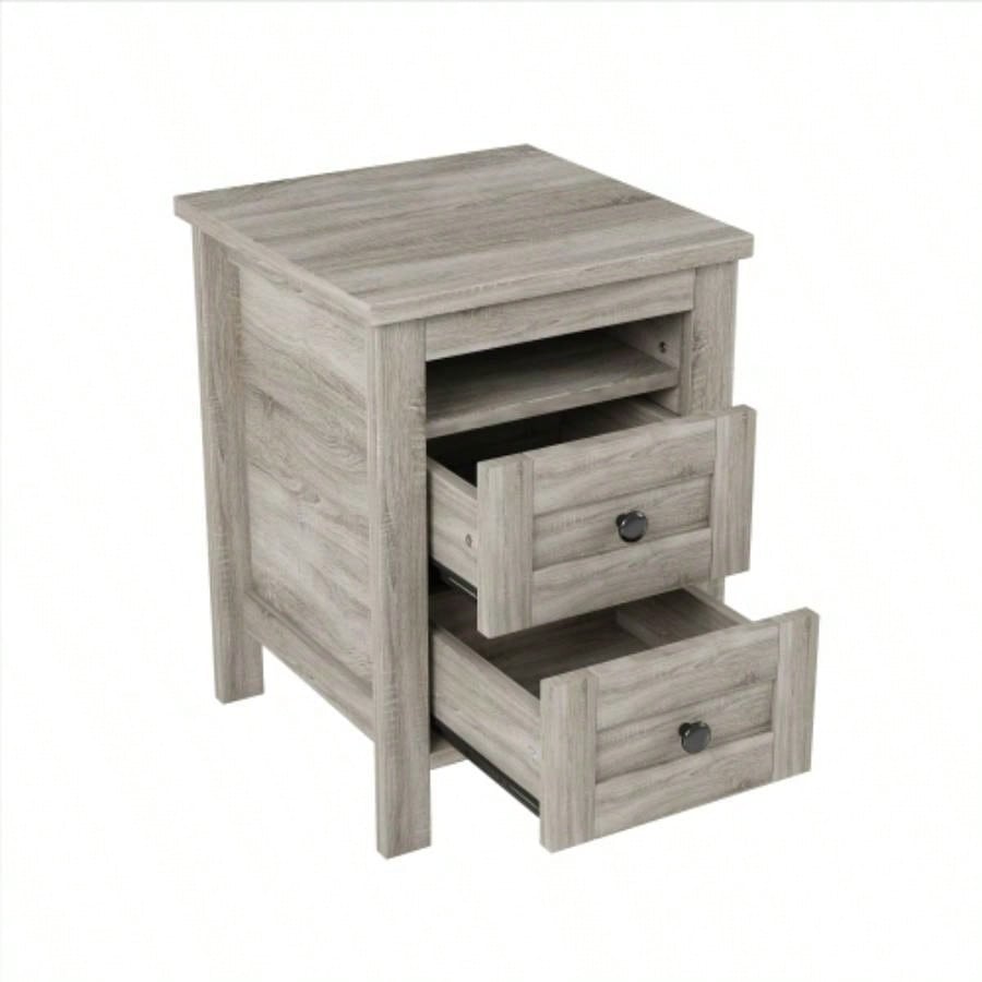 2 - Drawer Farmhouse Wooden Nightstand with Well - proportioned Design and Sleek Lines, Wood Side Table with Storage Cabinet Bedroom, Antique Gray