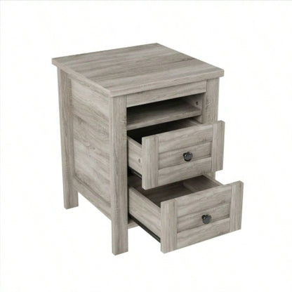 2 - Drawer Farmhouse Wooden Nightstand with Well - proportioned Design and Sleek Lines, Wood Side Table with Storage Cabinet Bedroom, Antique Gray