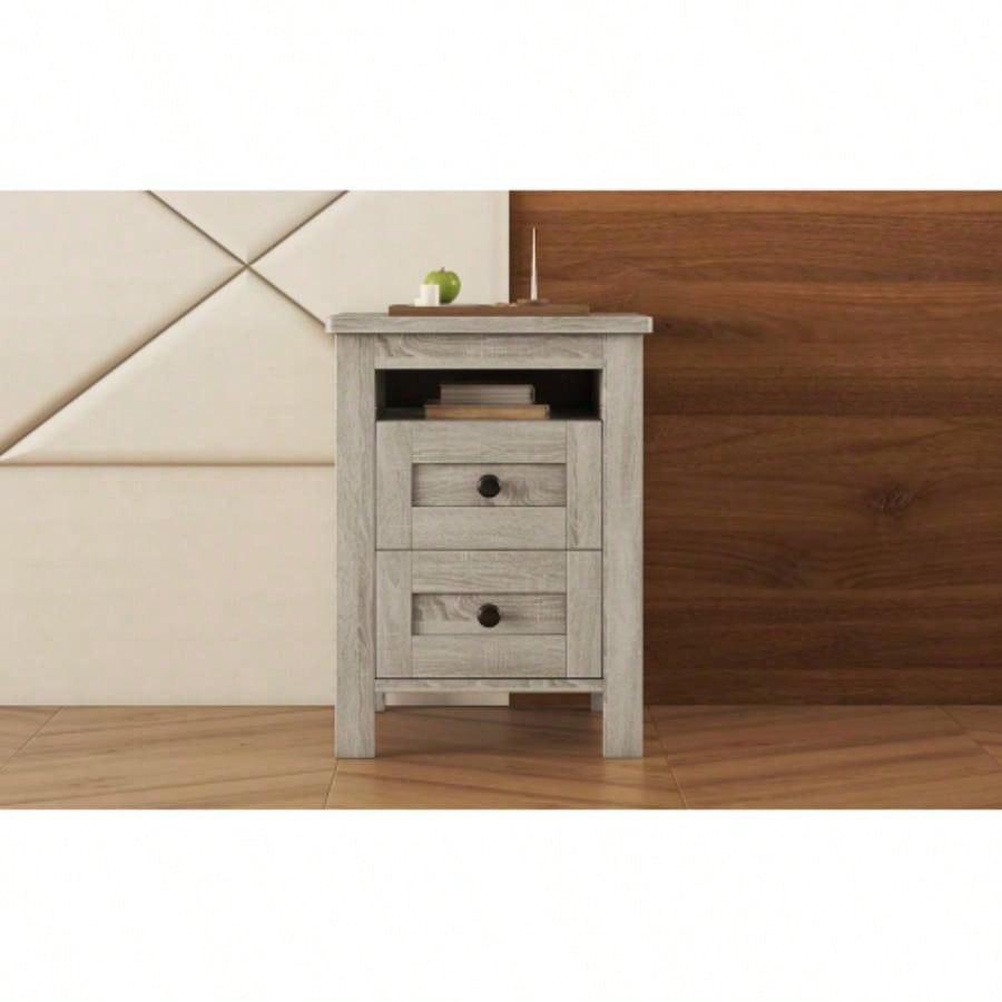 2 - Drawer Farmhouse Wooden Nightstand with Well - proportioned Design and Sleek Lines, Wood Side Table with Storage Cabinet Bedroom, Antique Gray
