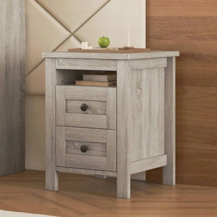 2 - Drawer Farmhouse Wooden Nightstand with Well - proportioned Design and Sleek Lines, Wood Side Table with Storage Cabinet Bedroom, Antique Gray