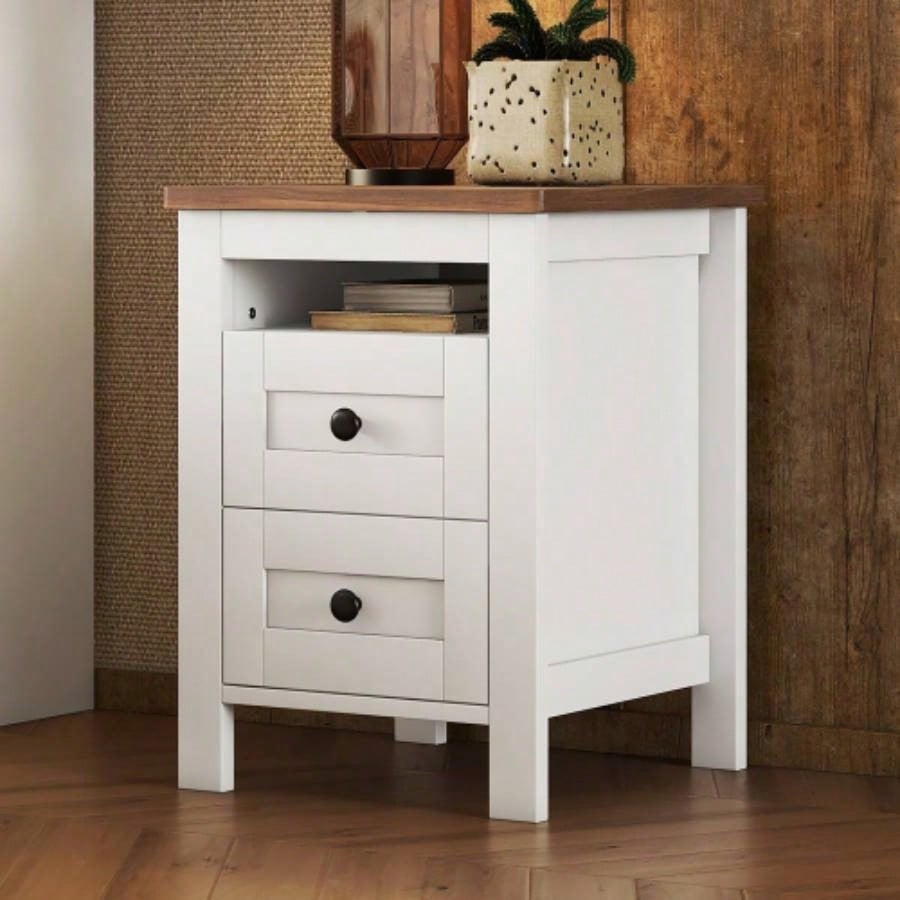 2 - Drawer Farmhouse Wooden Nightstand with Well - proportioned Design and Sleek Lines, Wood Side Table with Storage Cabinet Bedroom, Antique Gray