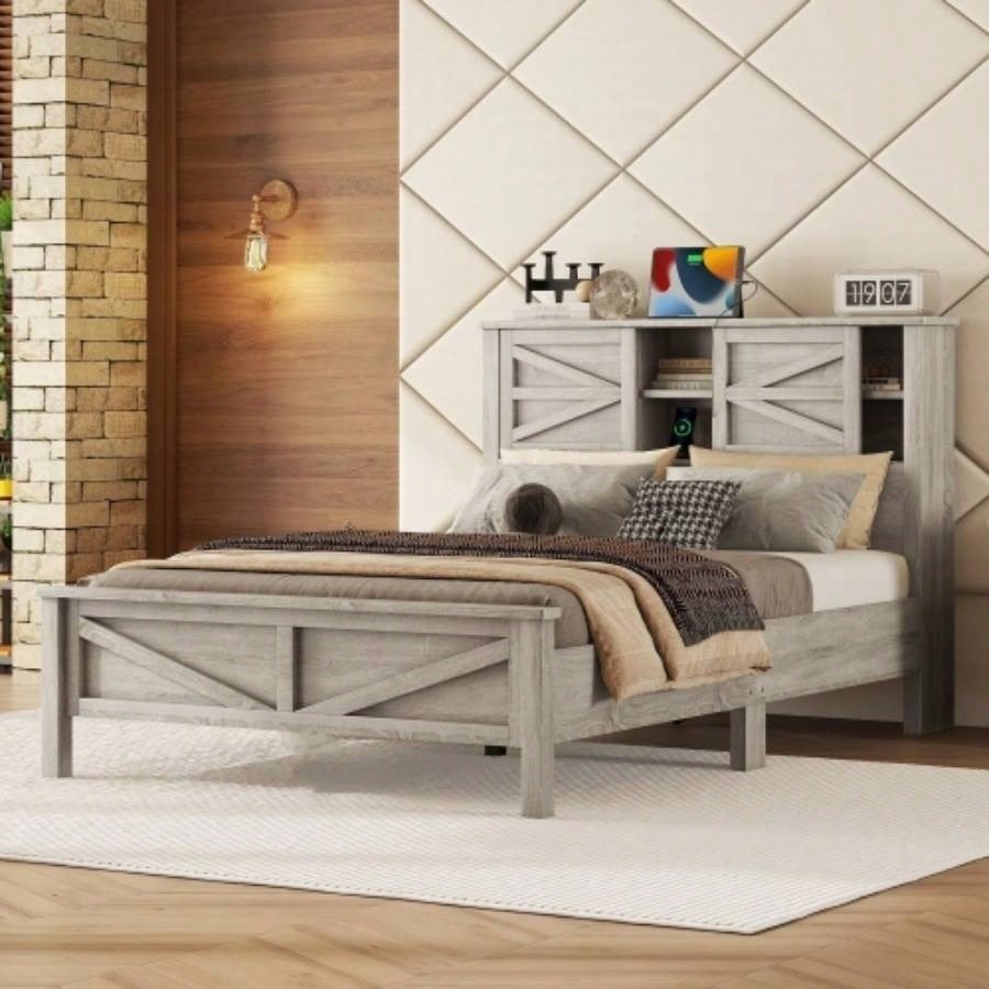 2 - Drawer Farmhouse Wooden Nightstand with Well - proportioned Design and Sleek Lines, Wood Side Table with Storage Cabinet Bedroom, Antique Gray