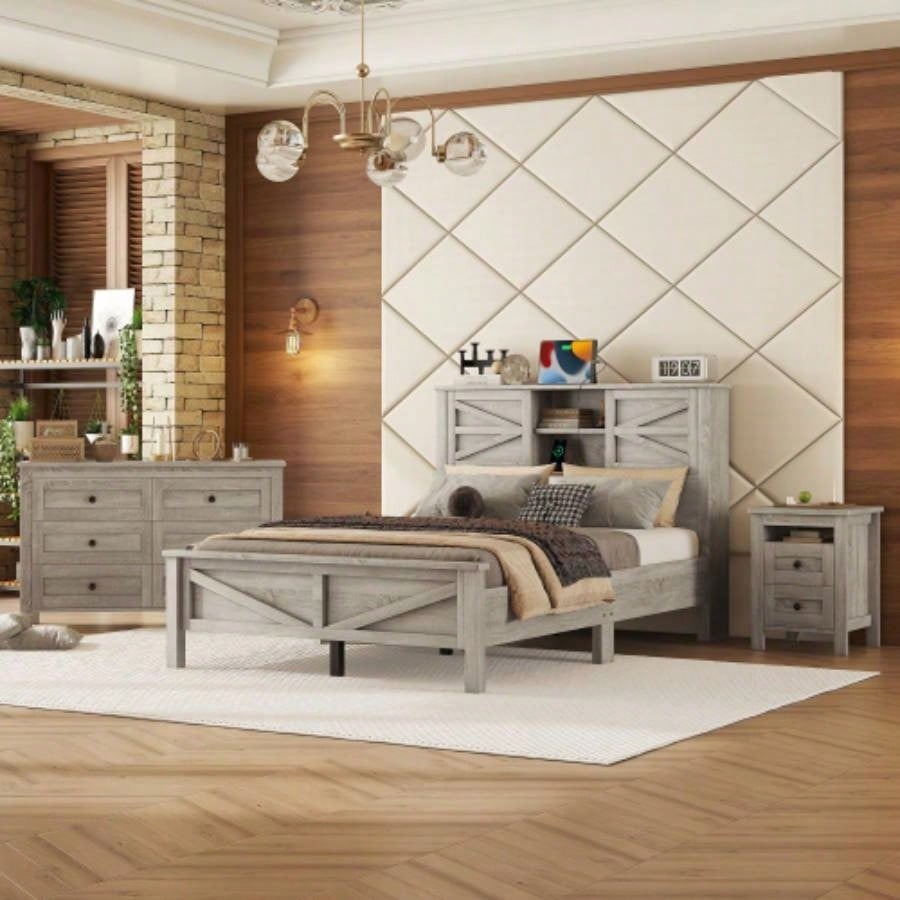 2 - Drawer Farmhouse Wooden Nightstand with Well - proportioned Design and Sleek Lines, Wood Side Table with Storage Cabinet Bedroom, Antique Gray