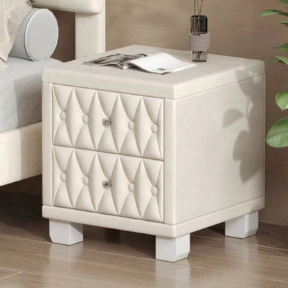 Elegant Velvet Nightstand with 2 Drawers and Handle, Storage Bedside Table with Button - Tufted,