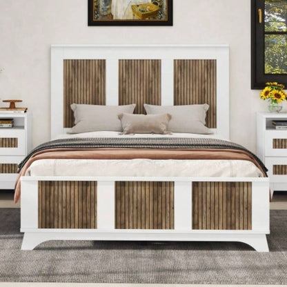2 - Drawer Farmhouse Wooden Nightstand with Wooden Strip Stickers Decoration and Metal Handle, Wood Side Table with Storage Cabinet Bedroom, White