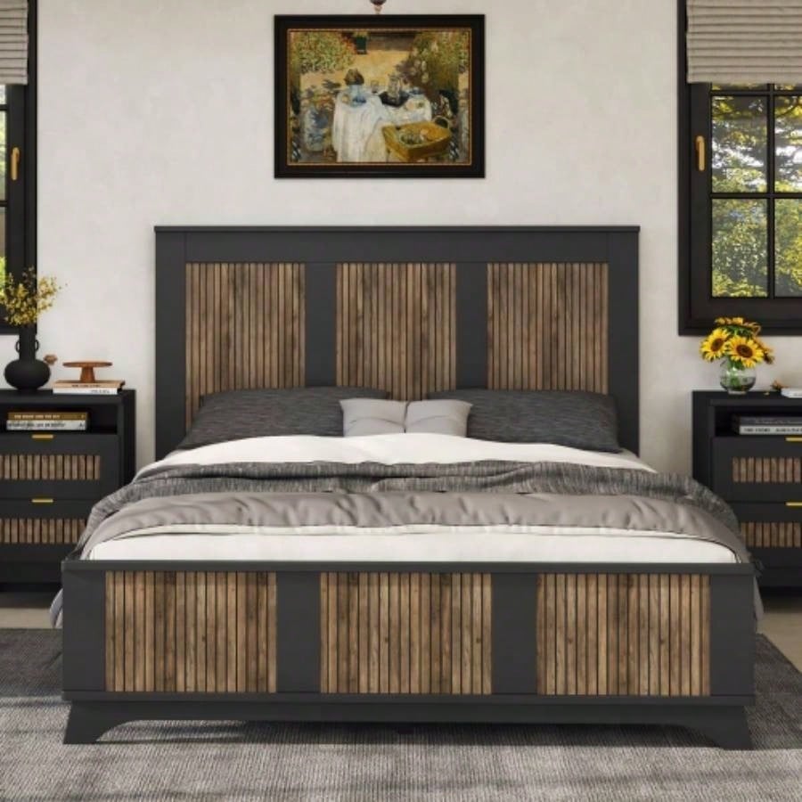 2 - Drawer Farmhouse Wooden Nightstand with Wooden Strip Stickers Decoration and Metal Handle, Wood Side Table with Storage Cabinet Bedroom, White