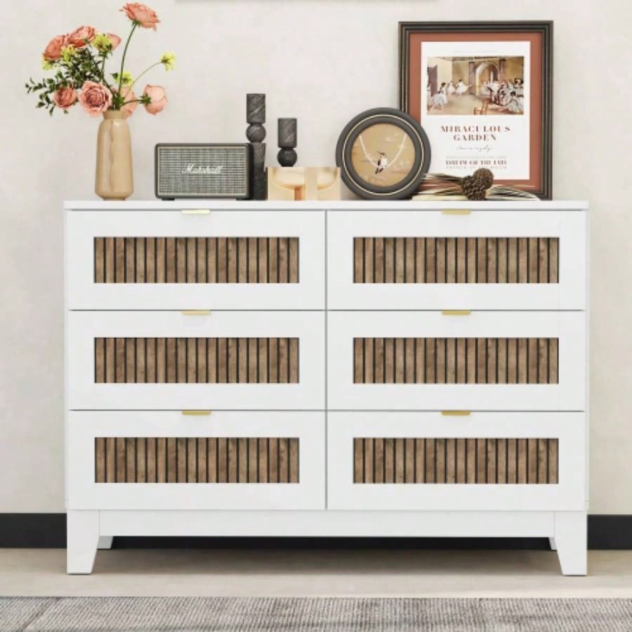 2 - Drawer Farmhouse Wooden Nightstand with Wooden Strip Stickers Decoration and Metal Handle, Wood Side Table with Storage Cabinet Bedroom, White