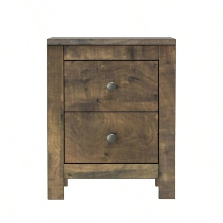 Farmhouse Wooden Nightstand Set of 2 with Retro Design, Wood Side Table with Storage Cabinet Bedroom, Antique Walnut
