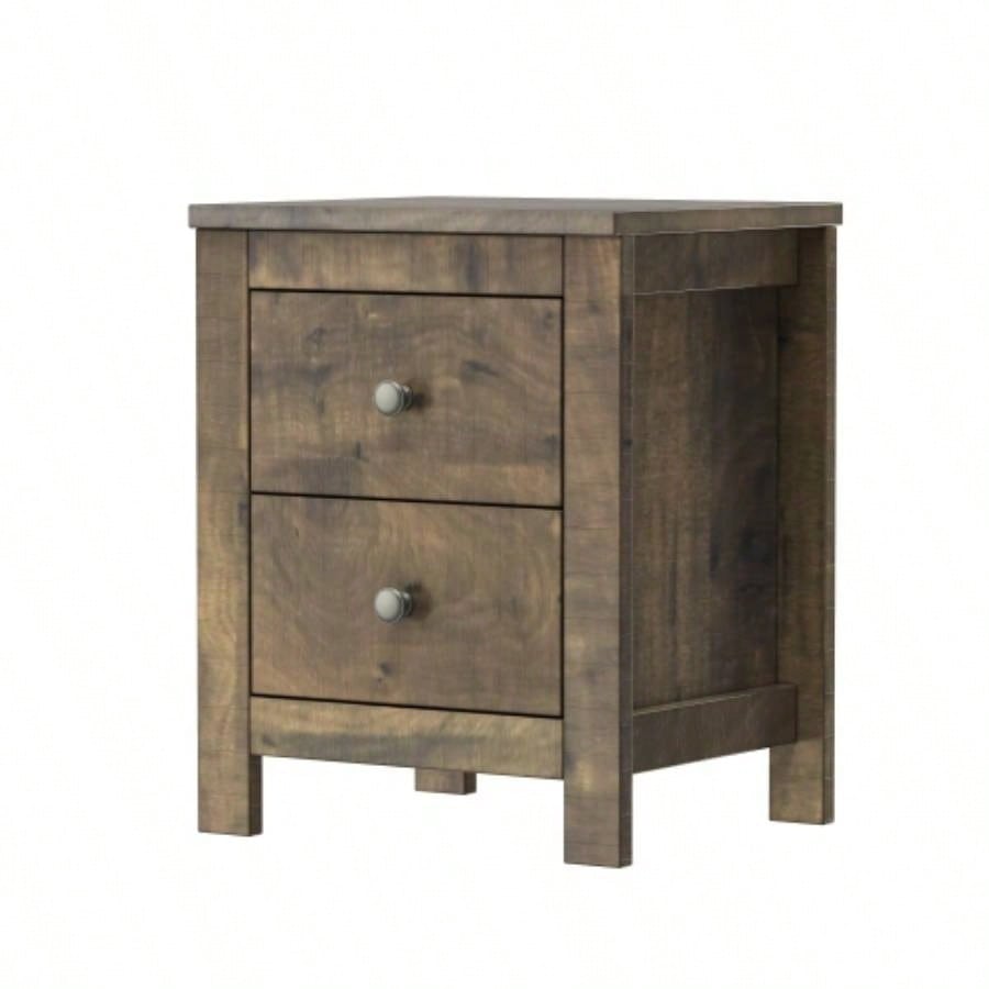 Farmhouse Wooden Nightstand Set of 2 with Retro Design, Wood Side Table with Storage Cabinet Bedroom, Antique Walnut