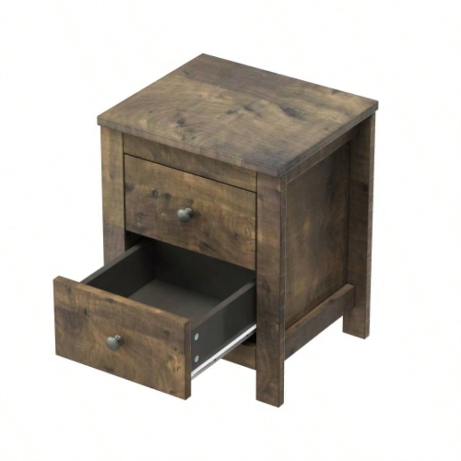 Farmhouse Wooden Nightstand Set of 2 with Retro Design, Wood Side Table with Storage Cabinet Bedroom, Antique Walnut