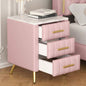 Upholstered Wooden Nightstand with 3 Drawers and Metal Handles, Bedside Table with Marbling Stickers Worktop - Pink