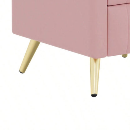 Upholstered Wooden Nightstand with 3 Drawers and Metal Handles, Bedside Table with Marbling Stickers Worktop - Pink