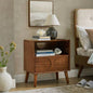 Mid Modern Fluted Nightstand with Charging Station USB Ports Outlet Hole 4 Solid Wood, Farmhouse End Table with Open Space and Drawer Dresser, Walnut