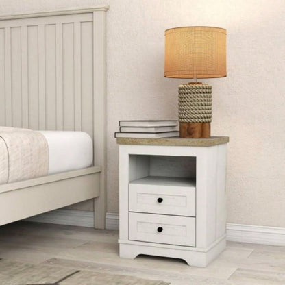 Farmhouse Nightstand, End Table, Side Table with 2 Drawers Storage Cabinet Bedroom, Living Room, Farmhouse Design, Wood Rustic, Antique White