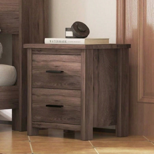 Vintage Two Drawer Nightstand, Simple and Generous Storage Space, Dark Walnut