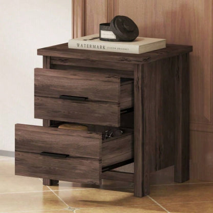 Vintage Two Drawer Nightstand, Simple and Generous Storage Space, Dark Walnut