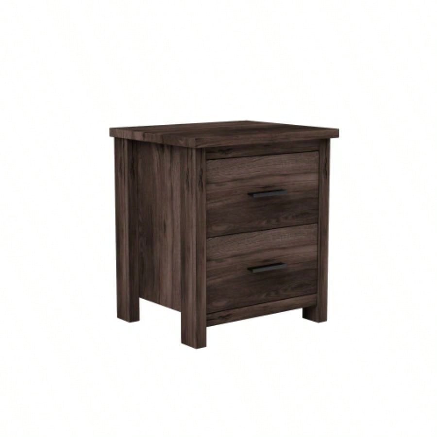 Vintage Two Drawer Nightstand, Simple and Generous Storage Space, Dark Walnut