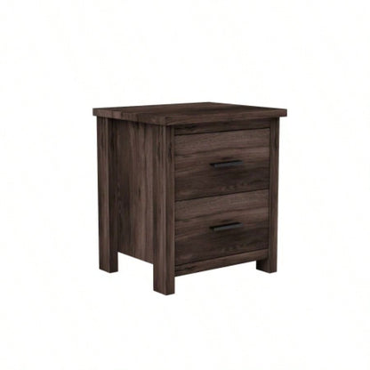 Vintage Two Drawer Nightstand, Simple and Generous Storage Space, Dark Walnut