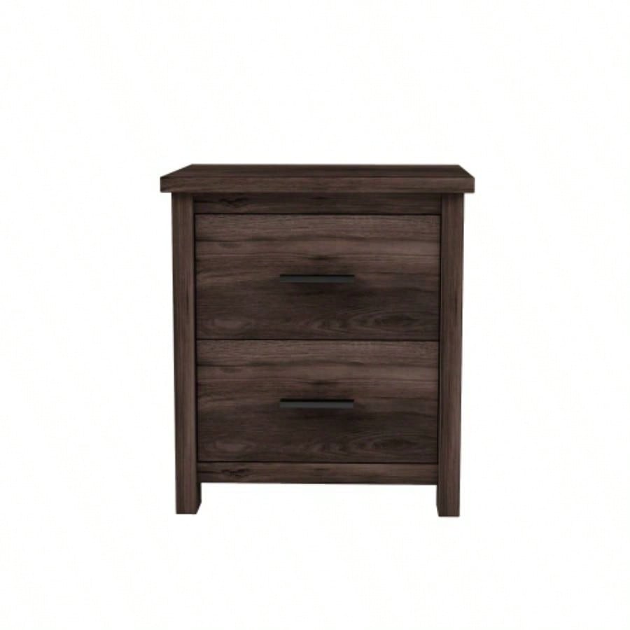 Vintage Two Drawer Nightstand, Simple and Generous Storage Space, Dark Walnut
