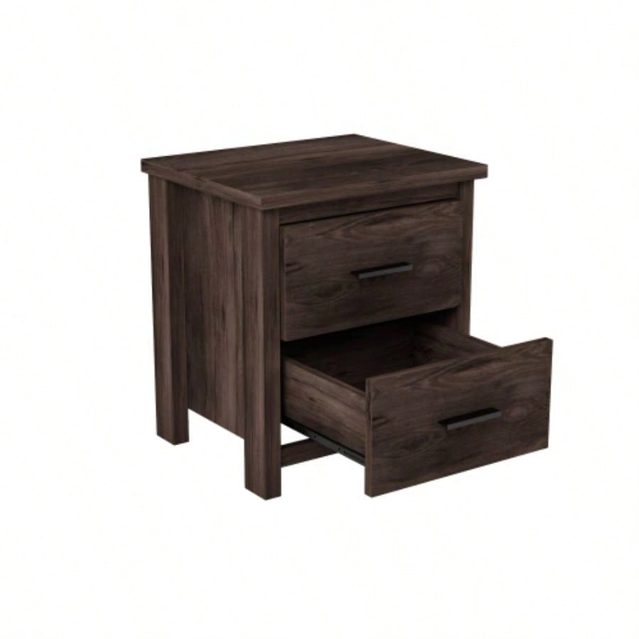 Vintage Two Drawer Nightstand, Simple and Generous Storage Space, Dark Walnut